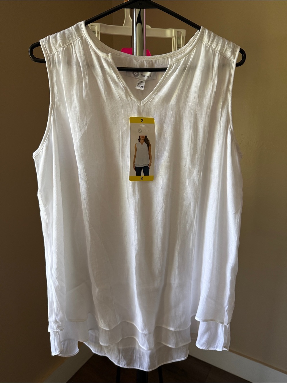 Sleeveless White Layered V-Neck Women's Top